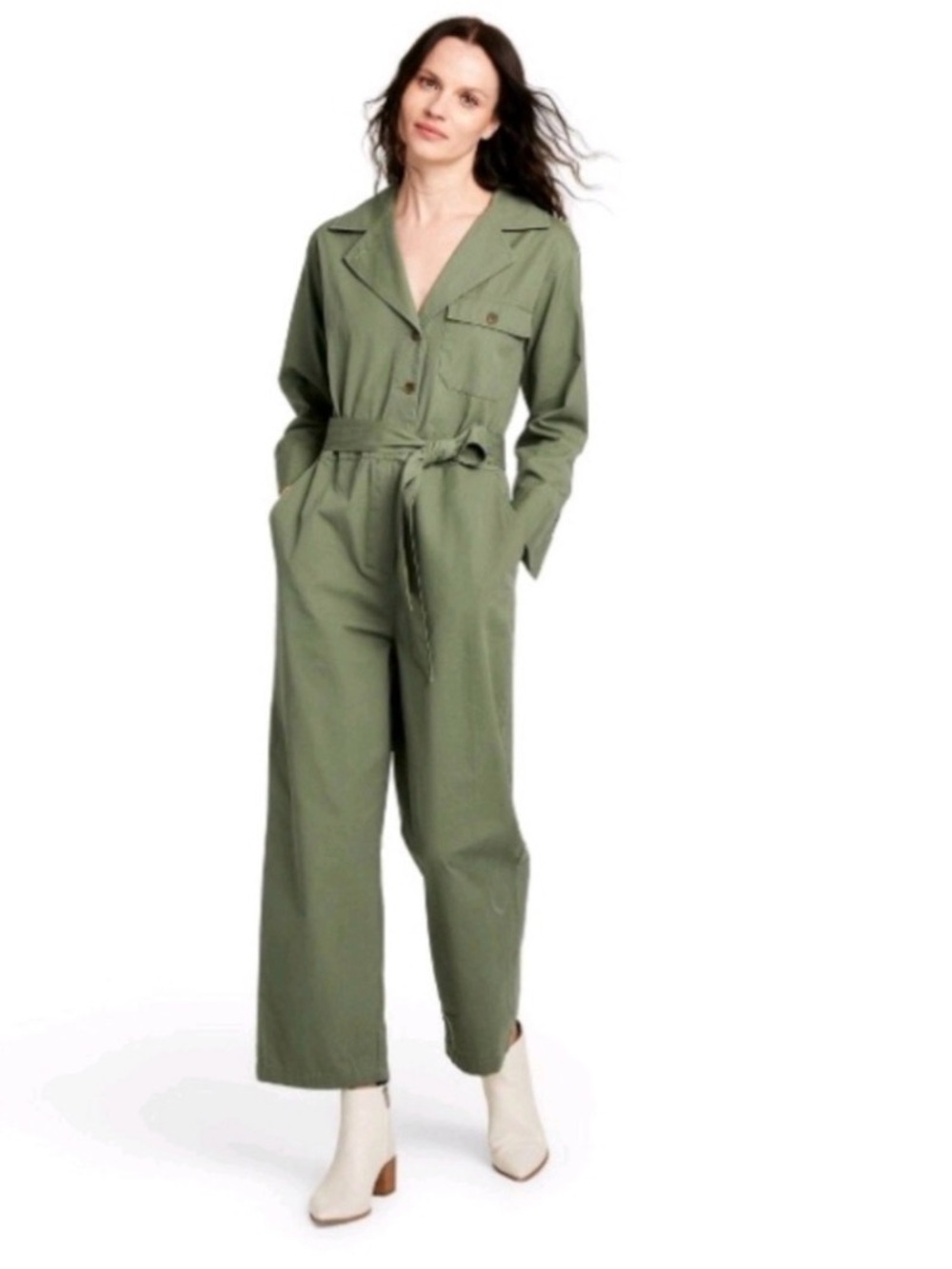 Nili Lottan Utility Belted Olive Green Jumpsuit Sz XS